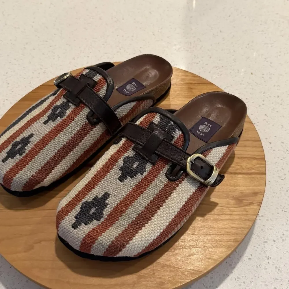 Res Ipsa Clogs Mens 9 Kilim Woven Stripe Buckle Slip On Multi Casual Artsy Boho